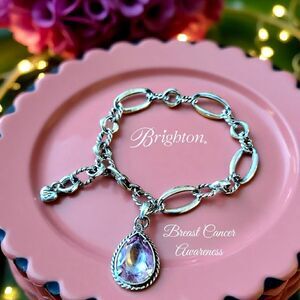 BRIGHTON Vintage Crystal And Silver Breast Cancer Awareness Bracelet